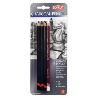 Derwent Wood Cased Charcoal Pencils Assorted Color  4 Pieces