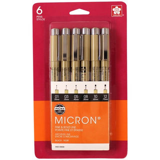 MICRON BLACK PEN SET OF 6
