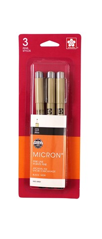 MICRON BLACK PEN 08 SET OF 3