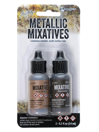 Tim Holtz Alcohol Inks Metallic Mixatives gunmetal, rose gold, pack of 2