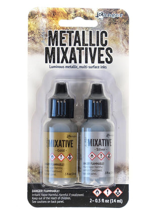 Tim Holtz Alcohol Inks Metallic Mixatives gold, silver, pack of 2