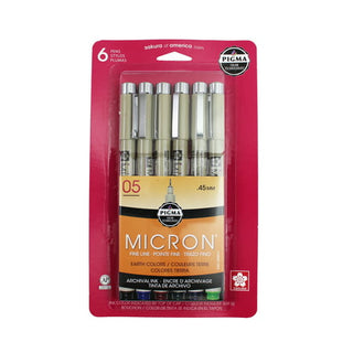 Sakura Pigma Micron Pen Set  6-Colors  .45mm  Heritage Earth Colors