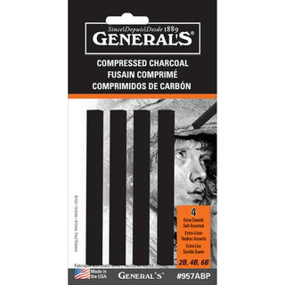 General Pencil Compressed Charcoal Set  Black  4/Pkg.