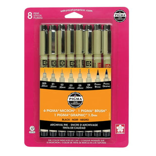 Sakura Pigma Micron Pen Set  8-Pens  Black