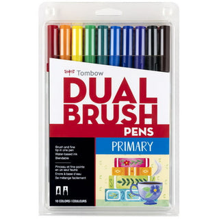 Tombow Dual Brush Pen Art Markers  Primary  Blendable  Fine Tip  10-Pack