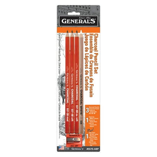 Generals Charcoal Drawing Set  White/Black  Set of 4 Pencils and 1 Eraser