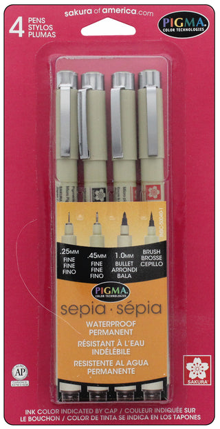 Micron Pigma Pen Drawing, sepia assortment, set of 4